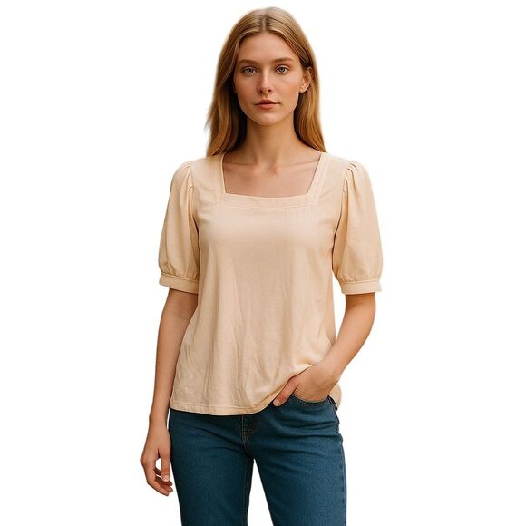 Chic Cream Puff Sleeve Peach Blouse - Picture 1 of 8